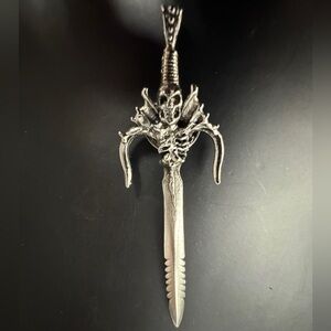 Silver Skull Sword Pendant Necklace